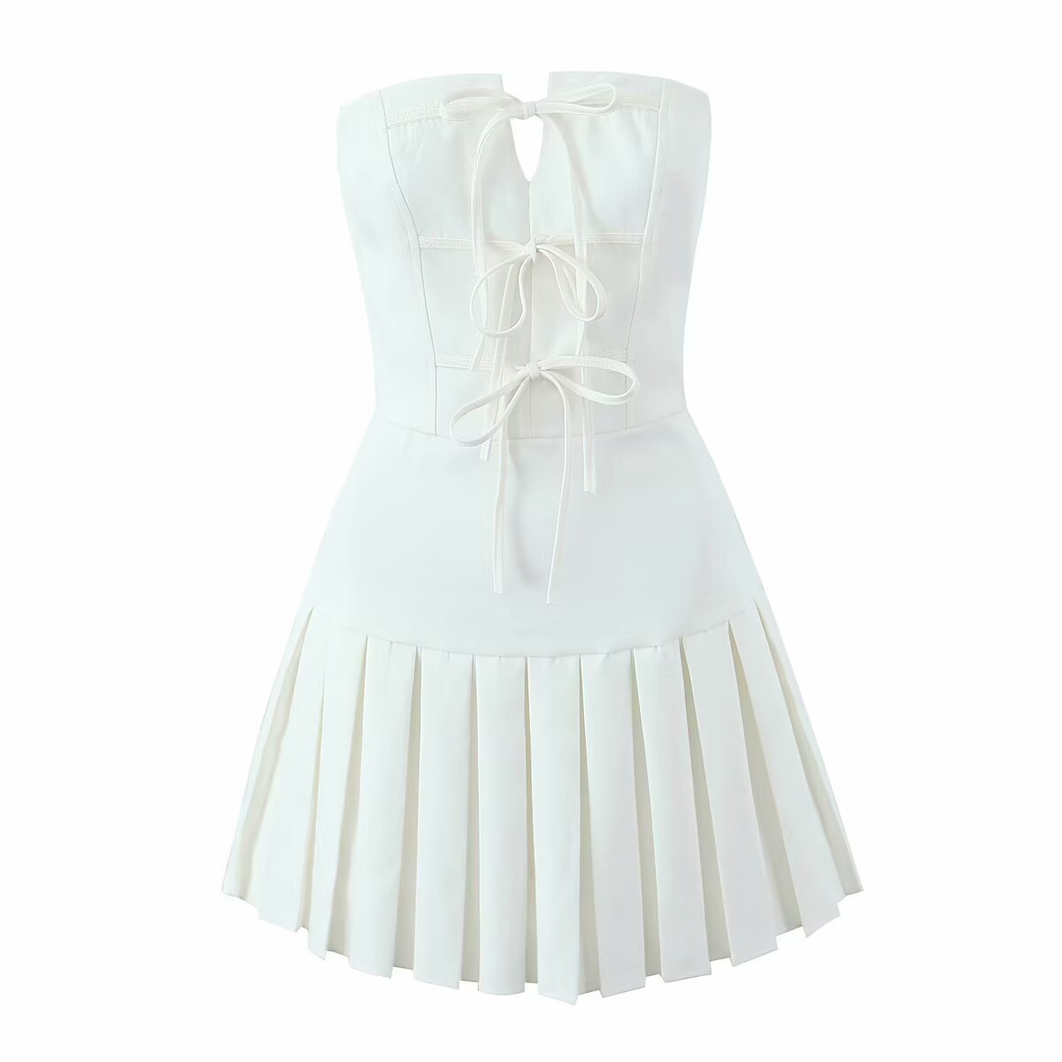 Tube Top Bow Bandage Slim-fitting Patchwork Pleated Dress - Norellé