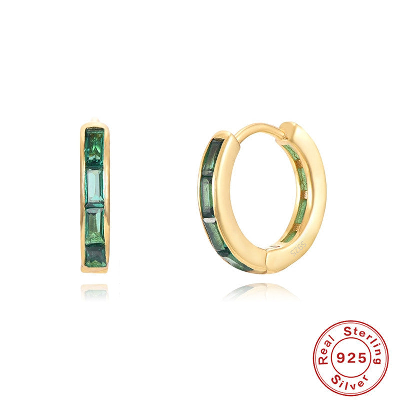 Sterling Silver Earrings Square Colorful Crystals - Norellé