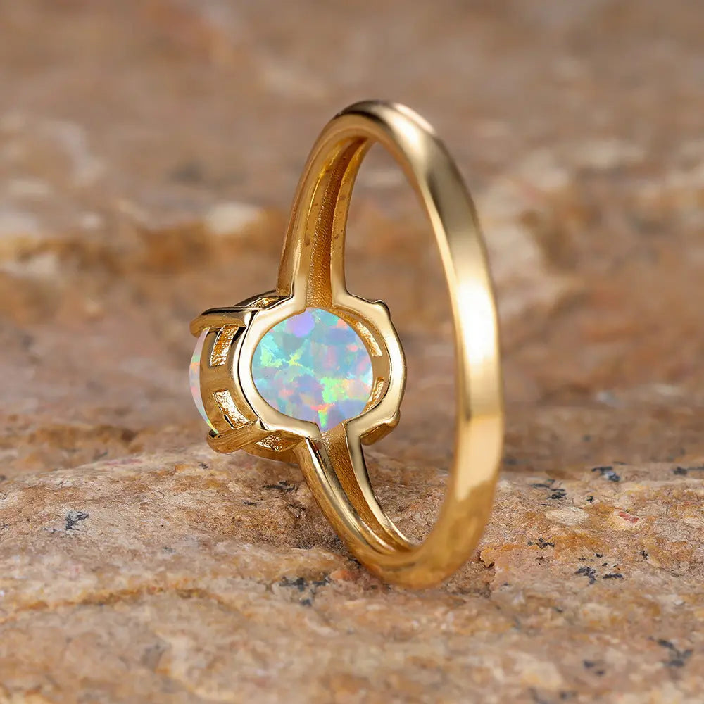 Golden Egg Shaped White Opal Minimalist Ring - Norellé