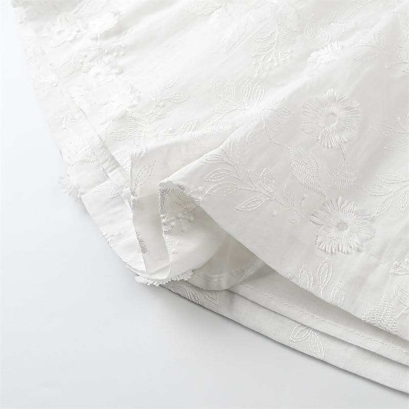 Flower Embroidered Cotton Short-Sleeved Shorts Two-piece Suit