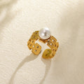 Stainless Steel Pearl Hollow Geometry Open Ring - Norellé
