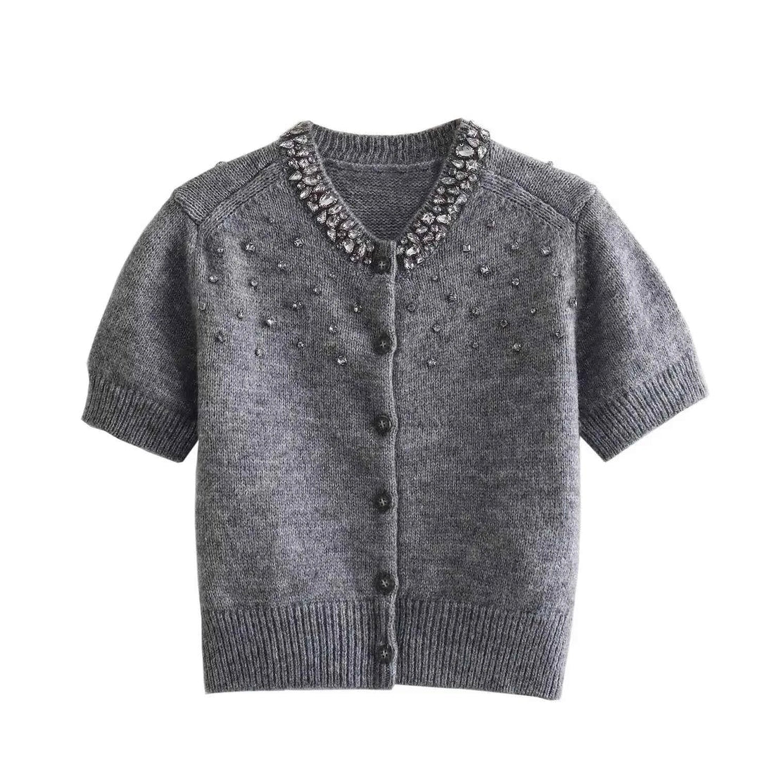 Cardigan Women's  Round Neck Short Sleeve Knitted