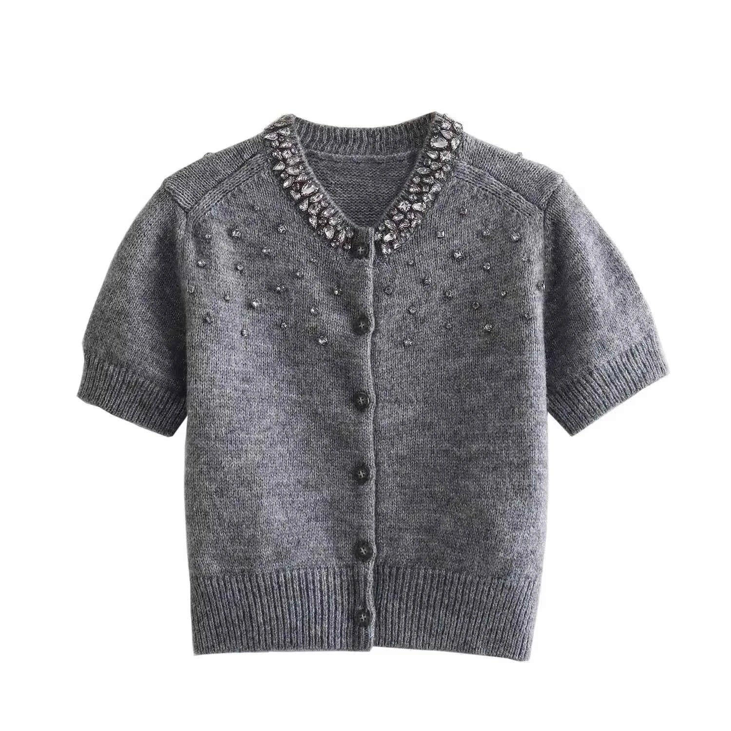 Cardigan Women's  Round Neck Short Sleeve Knitted