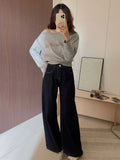 Casual Dark Blue Wide Leg Jeans Women Vintage Baggy High Waist