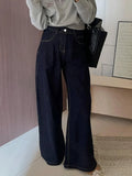 Casual Dark Blue Wide Leg Jeans Women Vintage Baggy High Waist - M