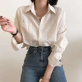 Casual Elegant High-rise Wide Striped Long Fleece Shirt Women’s Top - Apricot / Free Size - electronic accessories