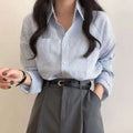 Casual Elegant High-rise Wide Striped Long Fleece Shirt Women’s Top - electronic accessories
