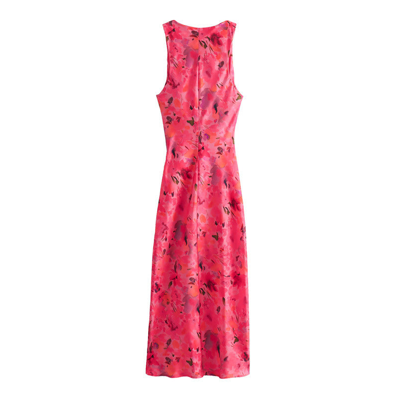 Casual Flower Printed Silk Satin Texture Dress - Other