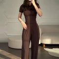 Casual Long Pants Suits Women O-neck Short Sleeve T-shirt Elastic Waist Trousers Set