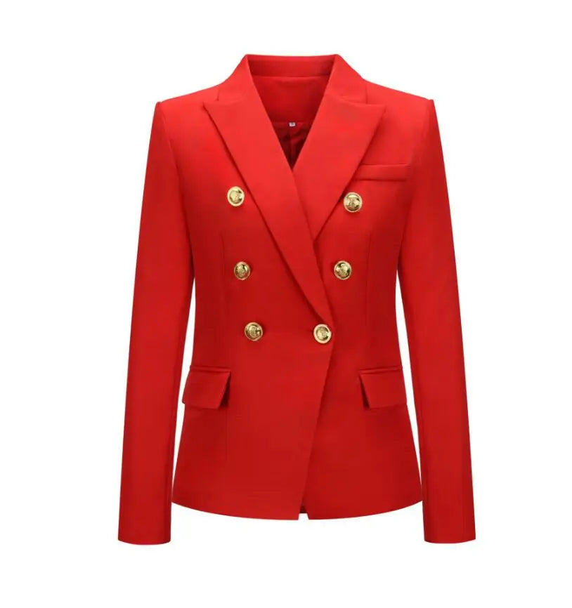 Casual Long Sleeve Turn-down Collar Double Breasted Jacket For Women - Red / XL