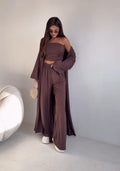 Casual Mid-calf Top Vest Long Cardigan Wide-leg Pants Three-piece Set - Other