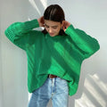 Casual O-neck Long Sleeve Sweater - green / M