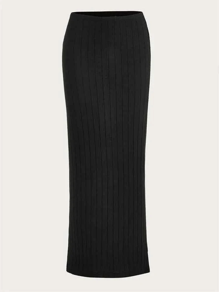 Casual Ribbed Knit Pencil Skirt Women