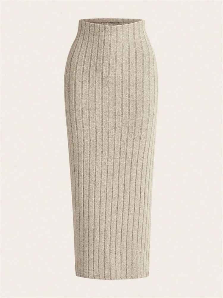 Casual Ribbed Knit Pencil Skirt Women