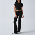 Casual Solid Color Slim Fit Short Sleeve Trousers Suit - Black / L - Other