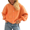 Casual Solid Knitted Single Breasted Cardigan For Women - Orange / S