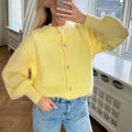 Casual Solid Knitted Single Breasted Cardigan For Women - Yellow / S