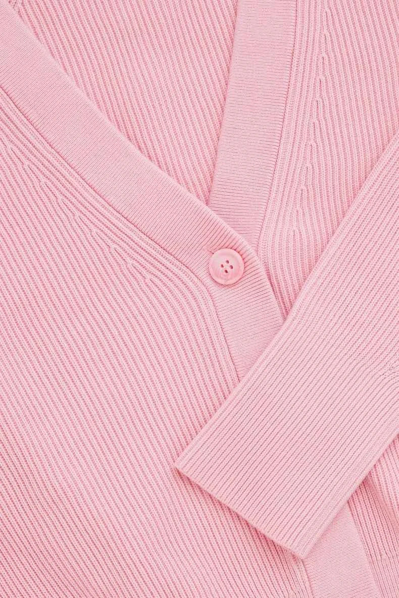 Casual V-neck Ribbed Bat-sleeve Cardigan for Women