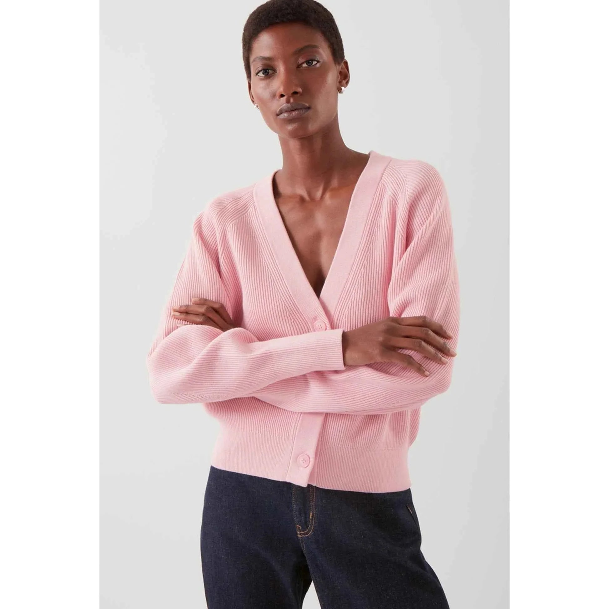 Casual V-neck Ribbed Bat-sleeve Cardigan for Women