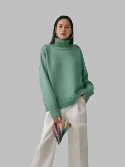Casual Warm Women’s Sweater Turtleneck - Emerald / S