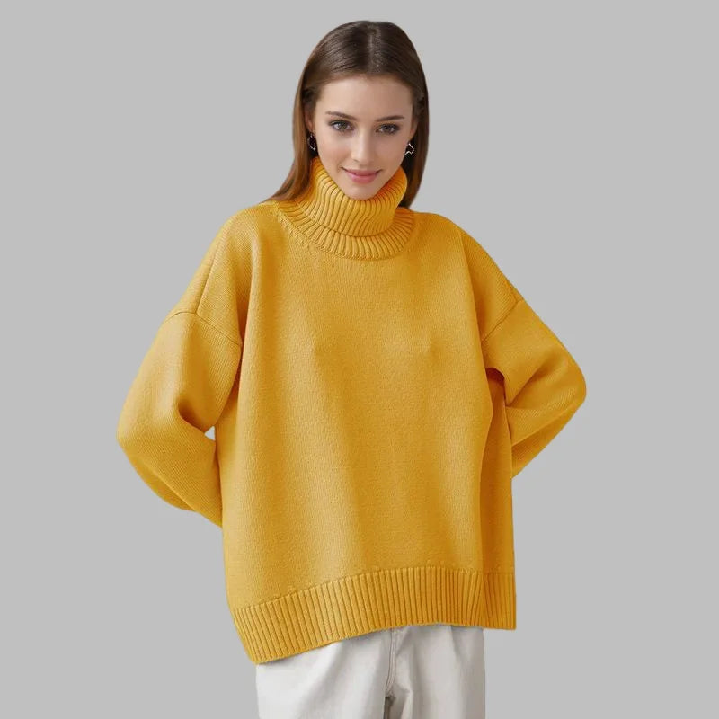 Casual Warm Women’s Sweater Turtleneck - Yellow / S
