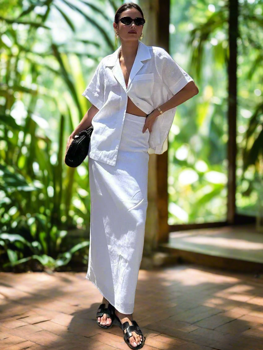Casual White Cotton Sets For Women 2 Pieces