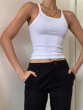 Casual White Sleeveless Cotton Cami Top Women Fashion Ribbed Crop - Other