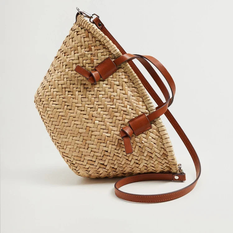 Casual Wicker Woven Basket Bag - Brown