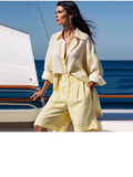 Casual Yellow Shirt Shorts Set Women