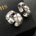 S925 Sterling Silver Thick And Thin Diamond Plaid Open Ring - Norellé