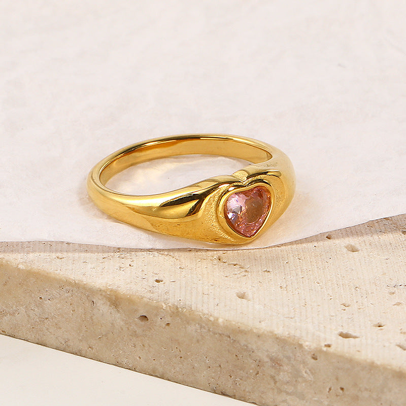 Design Heart-shaped Inlaid Zircon Titanium Steel Ring For Women - Norellé