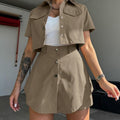 Retro Lapels Short-sleeved Top Double Layer High-waisted Trousers Skirt Two-piece Set - Norellé