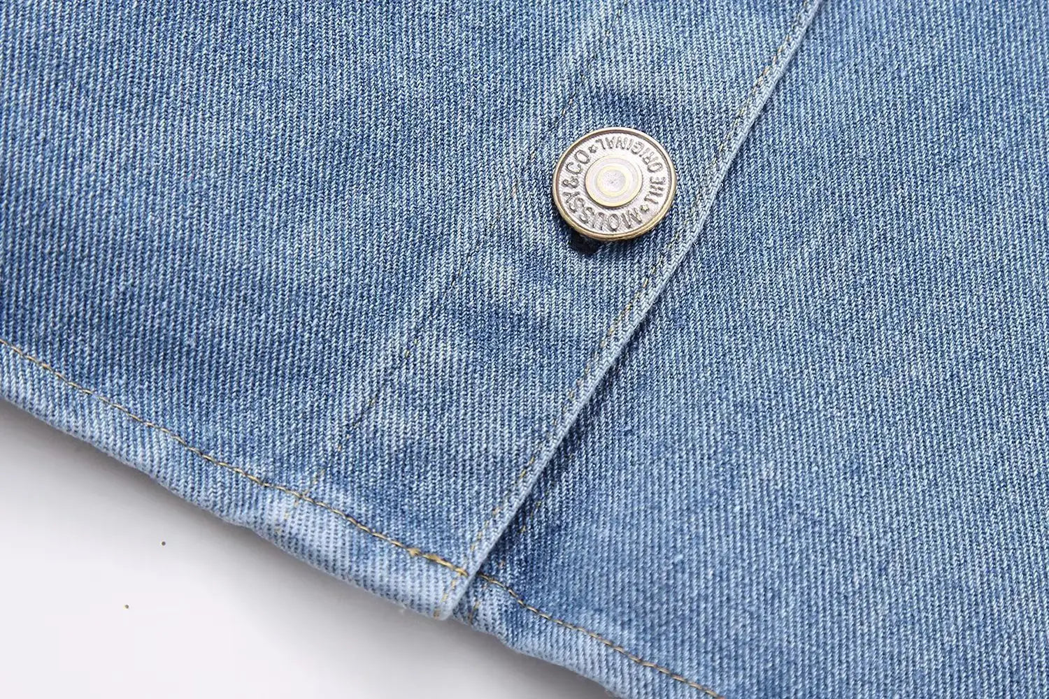 Long Sleeve Rhinestone Short Denim Shirt