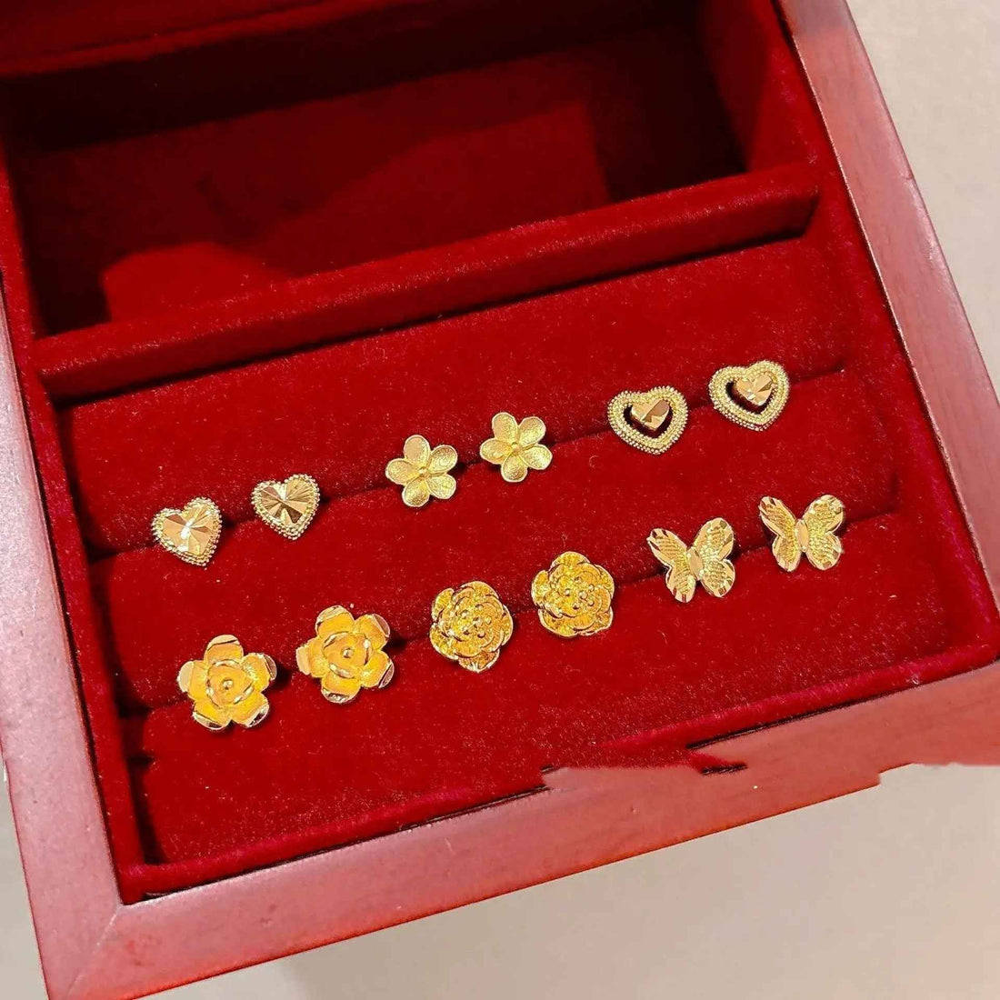 Vietnam Placer Gold Flower Love Butterfly Small Ear Studs - Norellé