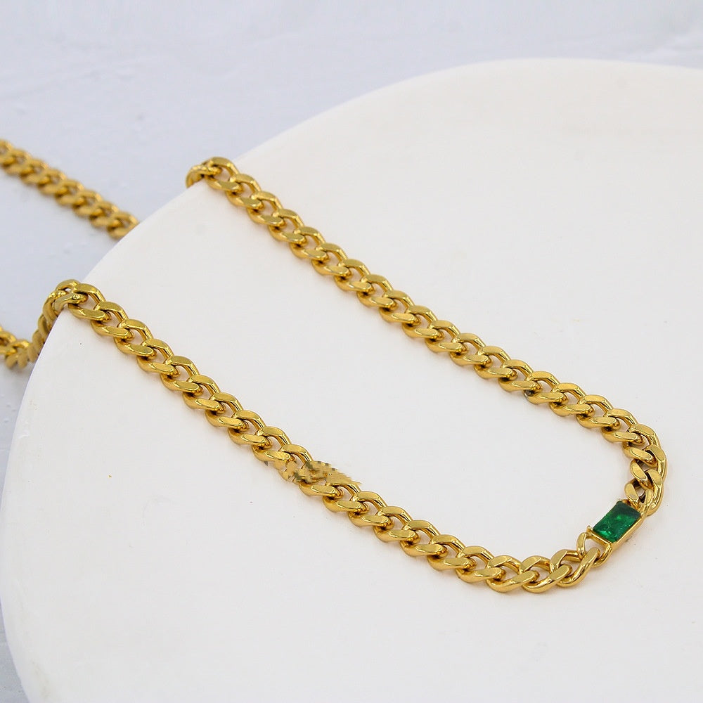 Stainless Steel Cuban Link Chain Zircon Stitching Necklace Vacuum 18K Electroplating - Norellé