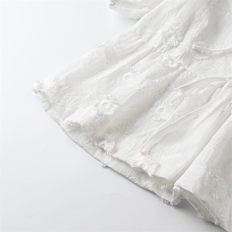 Flower Embroidered Cotton Short-Sleeved Shorts Two-piece Suit