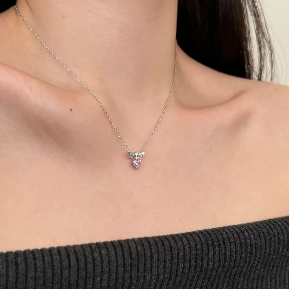 S925 Sterling Silver Necklace Women’s Advanced Oval Water Foam 8A Heart-shaped Zircon Flower Horse Eye Clavicle Chain