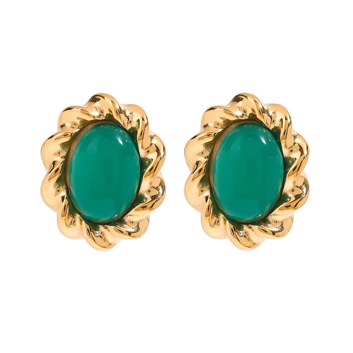 Stainless Steel Studs Ornament Green Agate