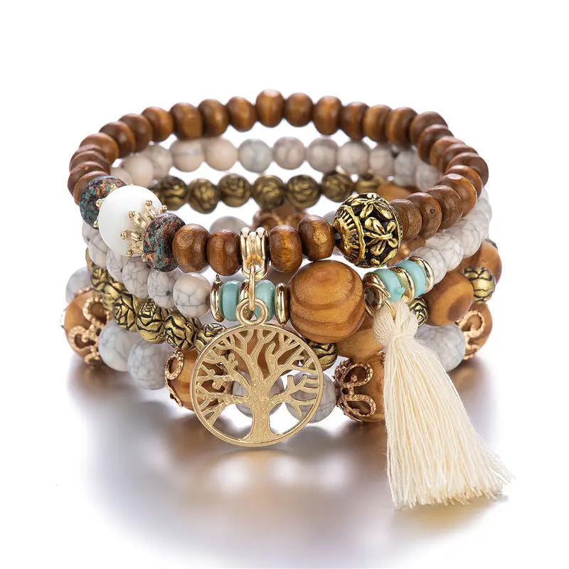 Multi-layer Wooden Bead Beaded Bracelet Elastic Bracelet - Norellé