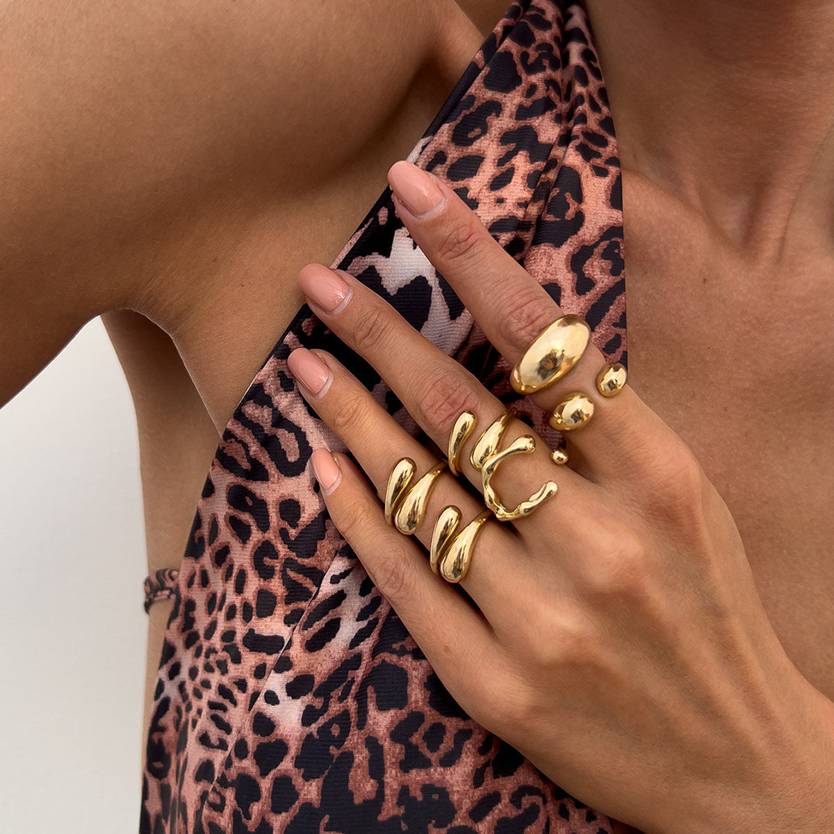 Metal Liquid Lava Ring Water Drop Hug Finger Ring Finger Ring Earrings Suit - Norellé