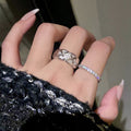 Micro Inlaid Zircon Classic Style Diamond Plaid Ring Open Ring - Norellé
