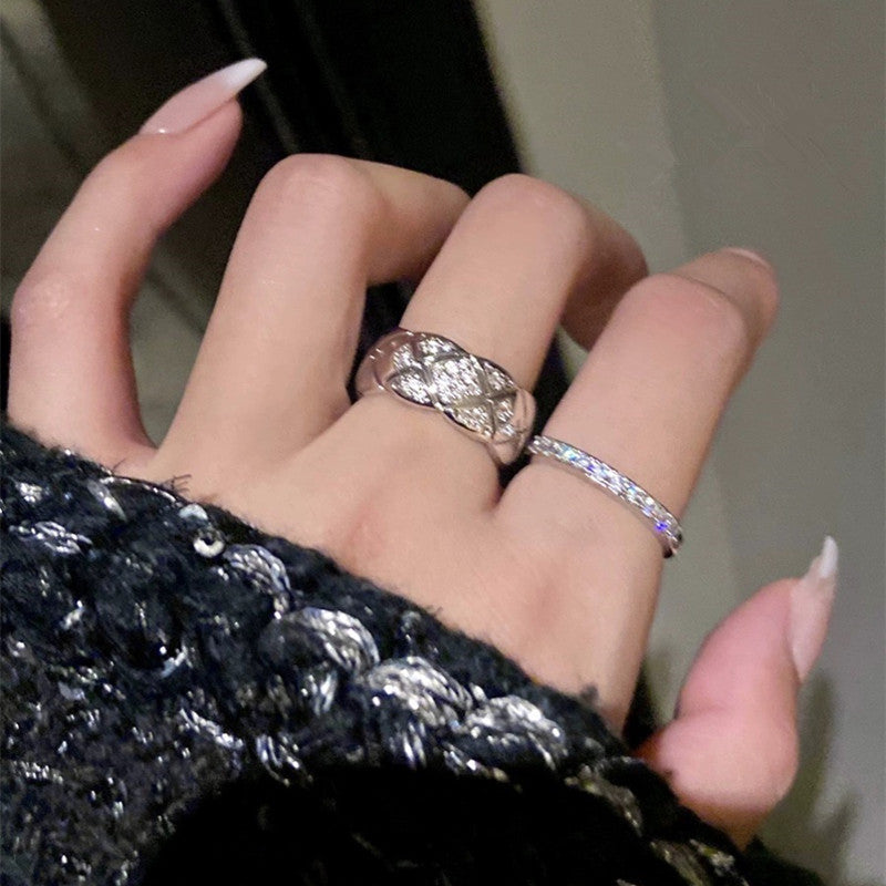 Micro Inlaid Zircon Classic Style Diamond Plaid Ring Open Ring - Norellé
