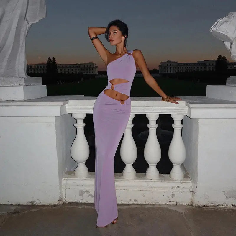 Elegant Pure Desire Diagonal Collar High Skinny Sheath Dress