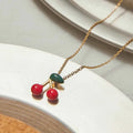 Cherry Pendant Necklace Stainless Steel Red Drip Oil