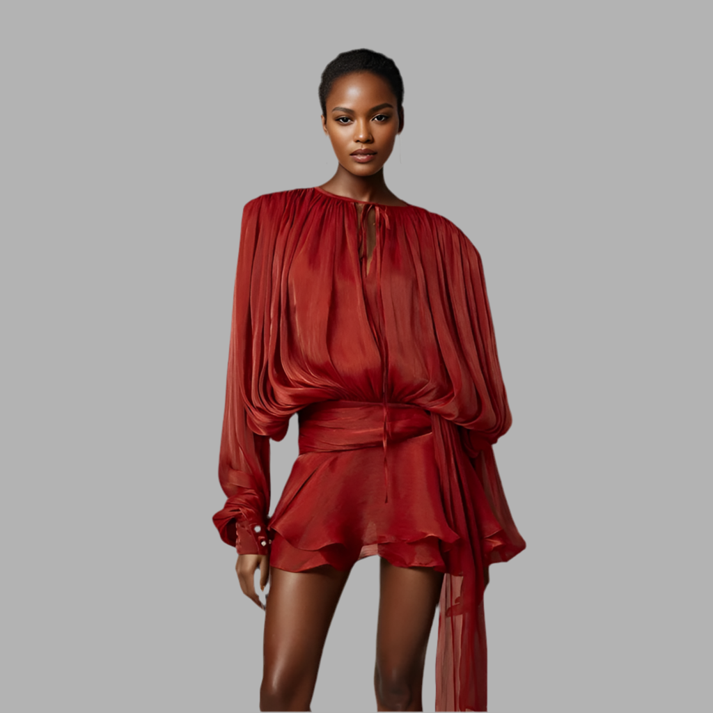 Chic Dresses For Women O Neck Long Sleeve Spliced Lace Up