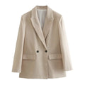 Chic Office Lady Double Breasted Blazer - Beige / XS