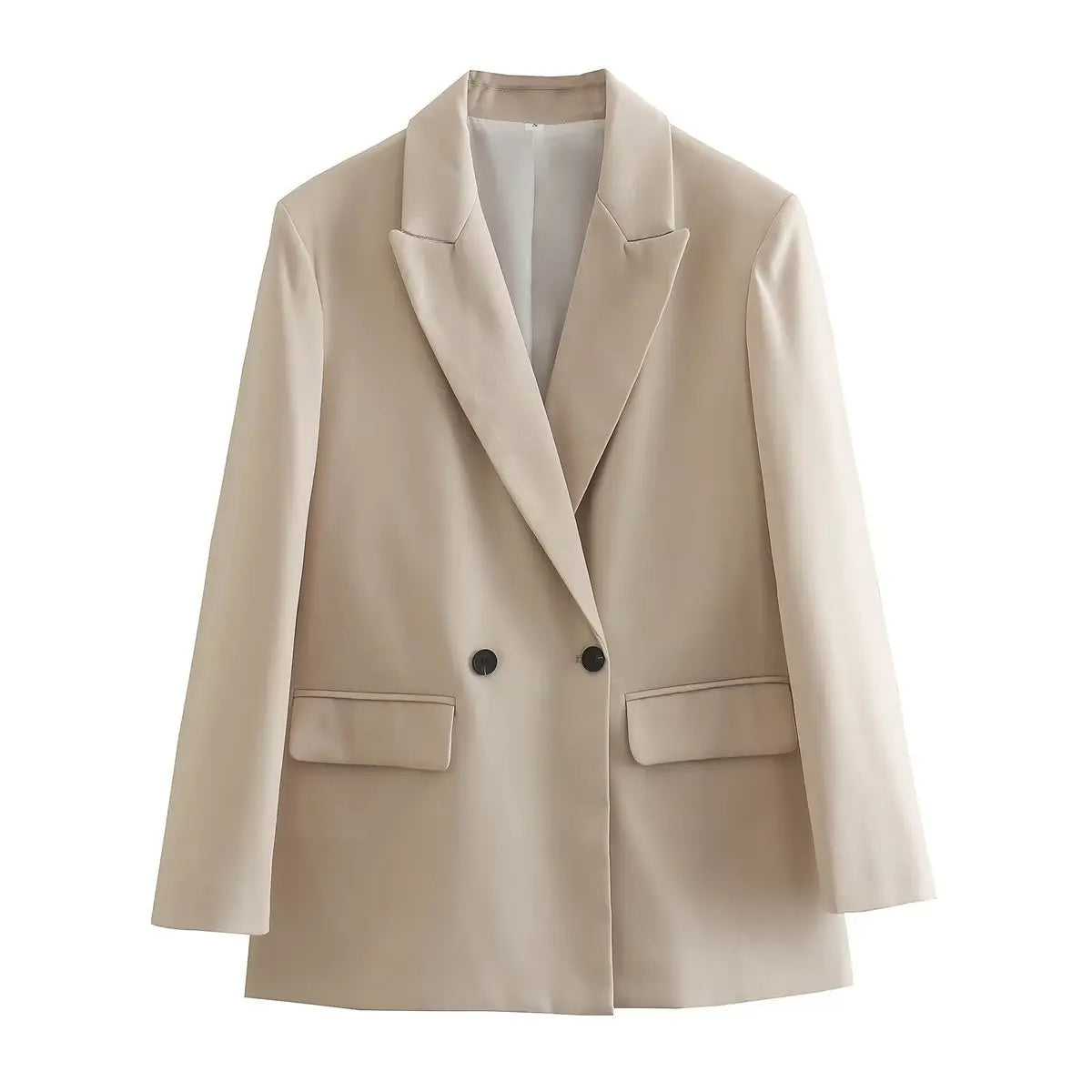 Chic Office Lady Double Breasted Blazer - Beige / XS
