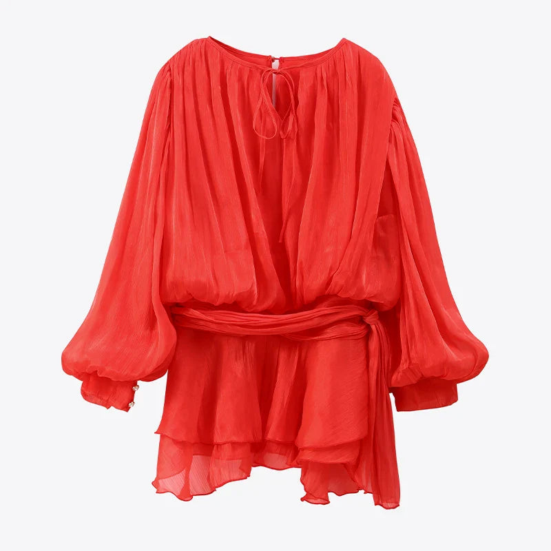 Chic Single Breasted Layered Ruffle Mini Dress - 05 / L