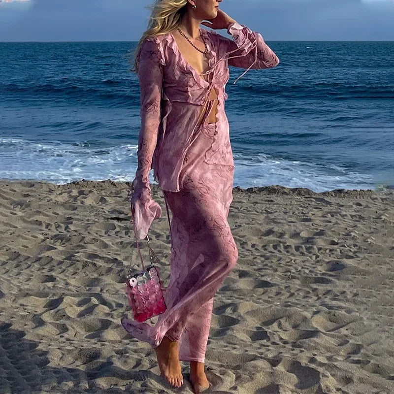 Chic Women 2 Piece Long Skirt Sets