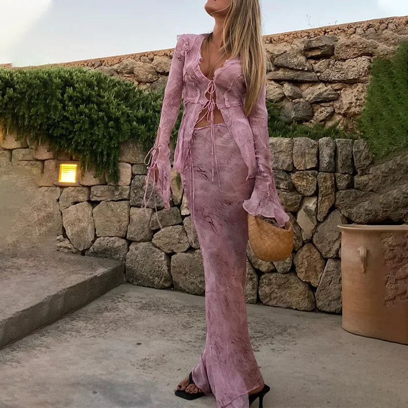 Chic Women 2 Piece Long Skirt Sets